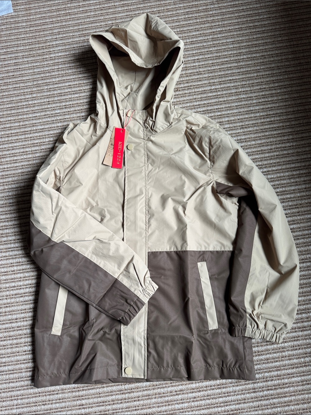 Boy’s Two-Tone Hooded Rain Jacket - Beige & Brown